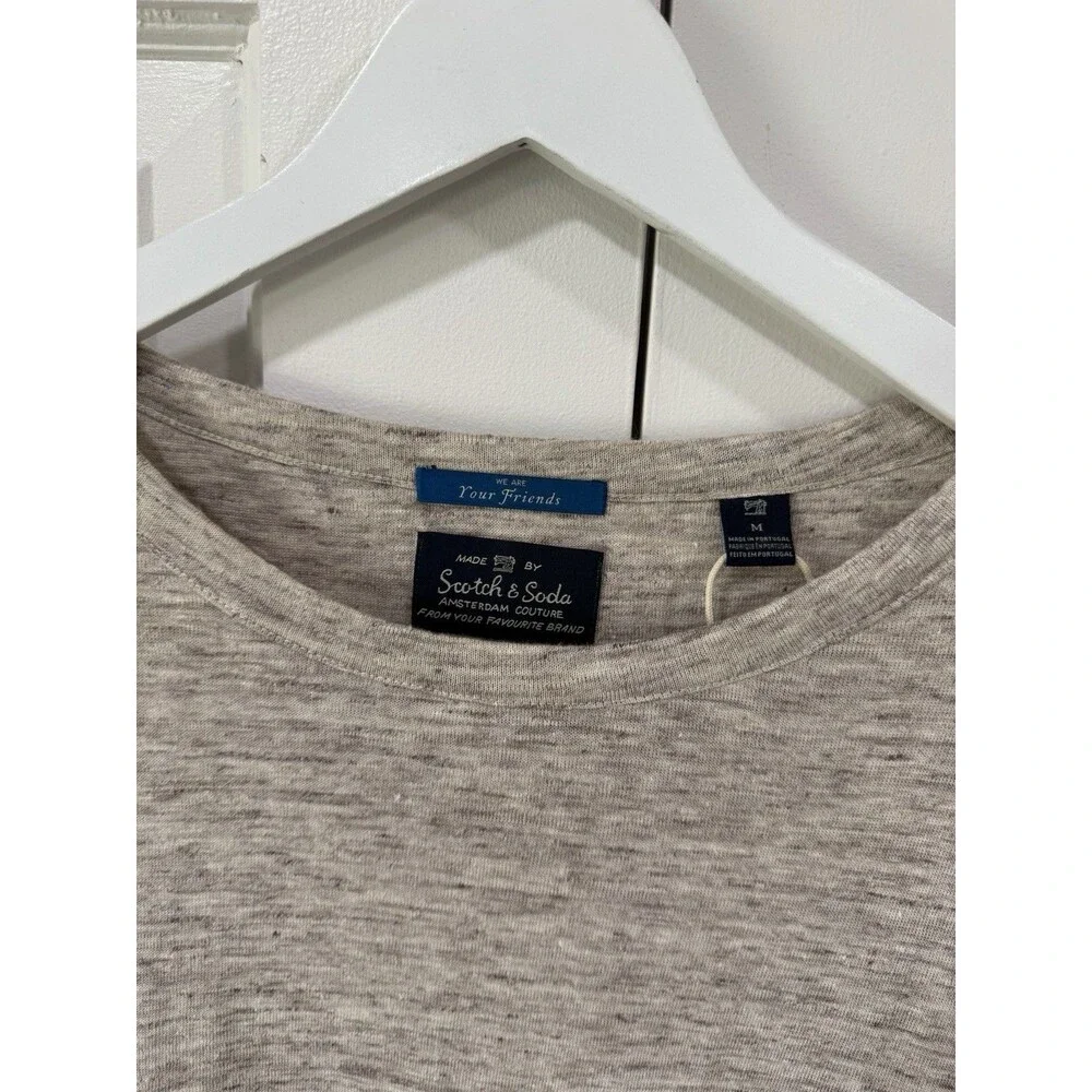 Scotch & Soda Men's Heathered Oatmeal Crewneck Linen Long Sleeve Medium EUC